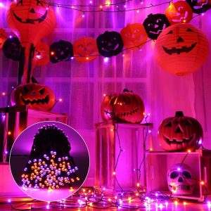 Flacchi Orange Purple Halloween Lights, 67 Ft 200 Led Battery Operated String Lights Waterproof 8 Modes & Auto Timer Mini Lights For Halloween Decorations, Home, Party, Holiday Decor Outdoor Indoor