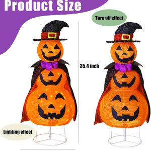 Tw Shine 3Ft Halloween Collapsible Pumpkin Decorations, Light Up 60 Led Pumpkin With Cloak With 8 Lighting Mode, Pop Up Jack-O-Lantern For Outdoor Indoor Garden Yard Porch Home Party Decor