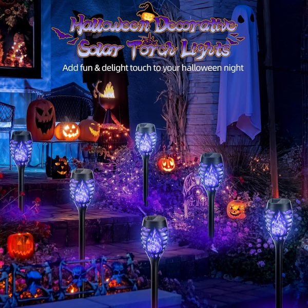 Halloween Decorations Outdoor, 10 Pack Bright Solar Halloween Lights Over 12 Hrs, Blue Flickering Flame Halloween Solar Lights Outdoor Waterproof,Halloween Decor Halloween Outdoor Yard Pathway Lights