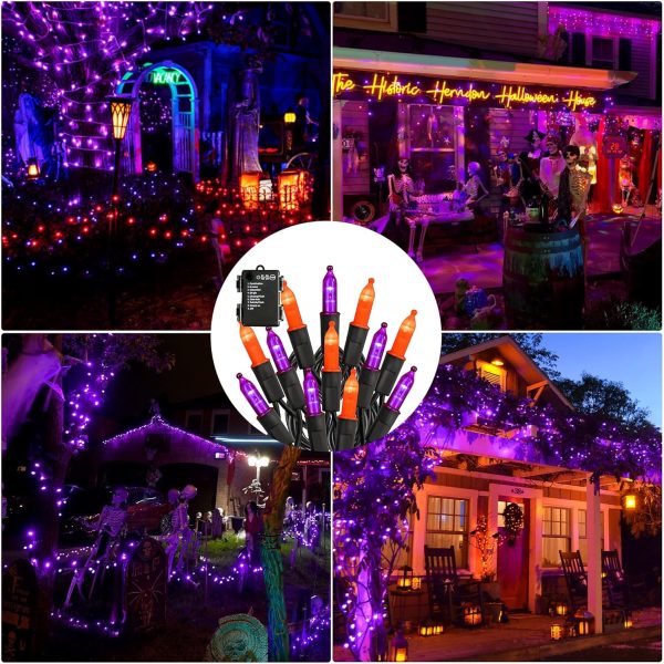 Battery Operated Halloween Lights, 2 Pack Total 100 Led 32 Ft Orange And Purple Lights Outdoor, Waterproof Mini String Lights With 8 Modes, Halloween Decorations For Indoor Patio Party Decor