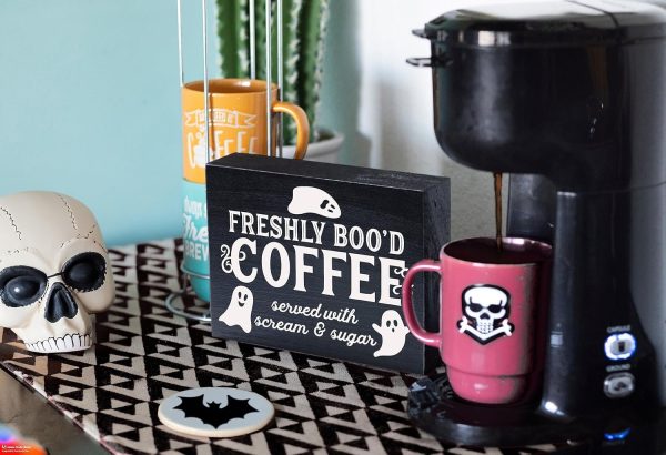 Freshly Booed Coffee Sign Halloween Coffee Bar Decor For Halloween Kitchen Decor