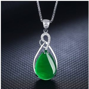 925 Silver Clavicle Necklace Female Green Chalcedony Fashion Agate Emerald Pendant