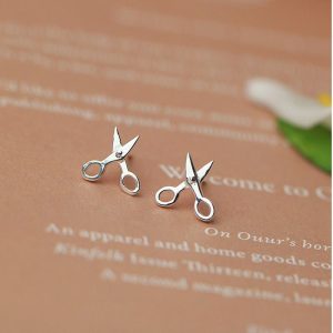 925 Sterling Cute Small Scissors Silver Earrings