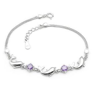 925 Sterling Silver Bracelet Dolphin Amethyst Bracelet