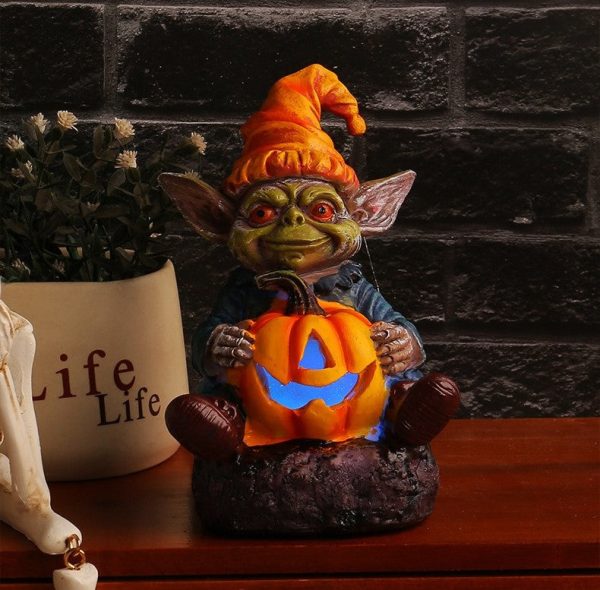 Ghoulie Halloween Resin Statue With Pumpkin Lamp | 1 1