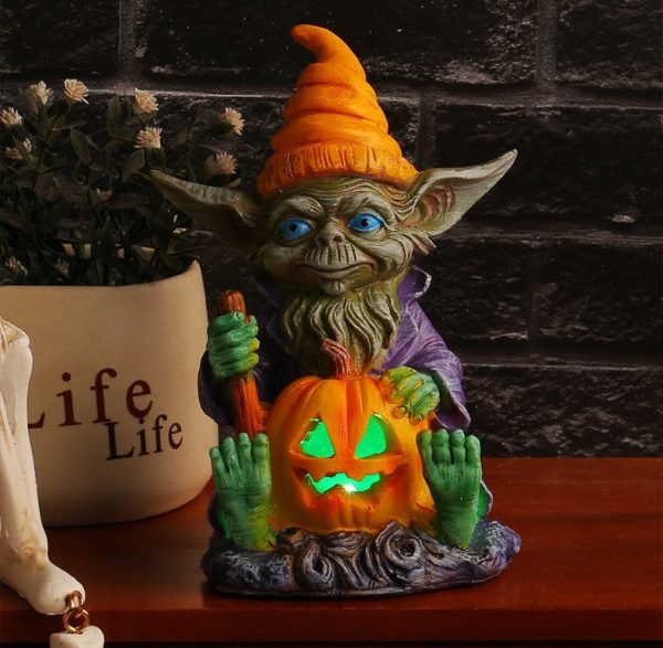 Ghoulie Halloween Resin Statue With Pumpkin Lamp | 1 1