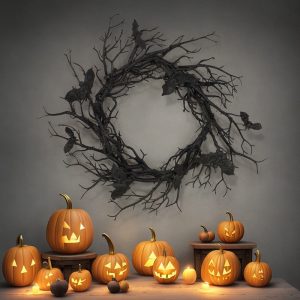 Haunlit Halloween Wreath With Red Led Lights