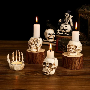 Skullight 3Pc Halloween Skull Candle Holder Set