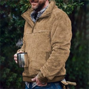 Autumn And Winter Casual Button Pocket Flannel Plush Men'S Sweater