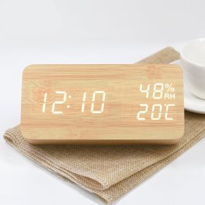 Baby Room Humidity Alarm Clock Wooden Luminous Silent Alarm Clock Multifunctional Electronic Clock