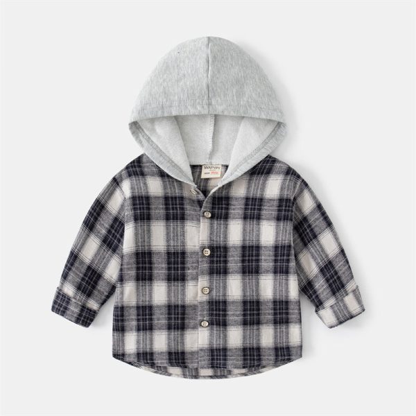 Baby Long-Sleeved Plaid Hooded Shirt