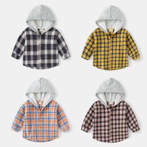 Baby Long-Sleeved Plaid Hooded Shirt