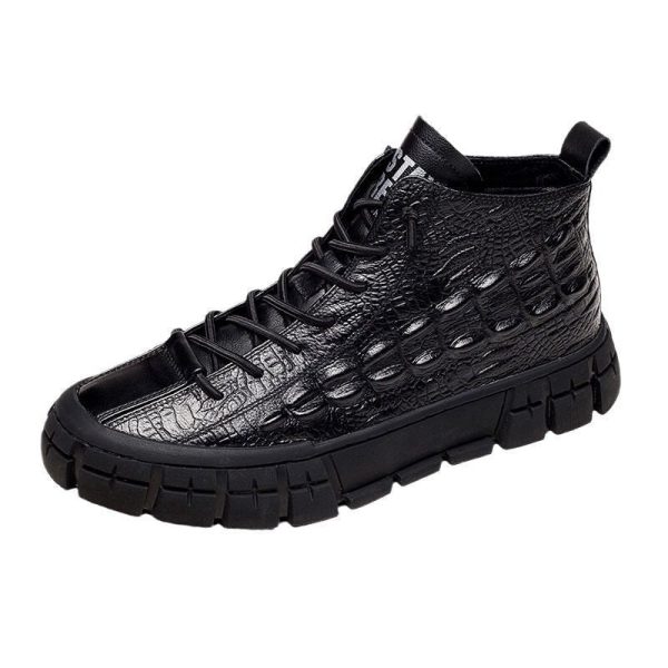 Fashion High-Top Pattern Men'S Casual Leather Shoes Mid-Top