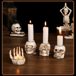 50% | Skullight 3Pc Halloween Skull Candle Holder Set