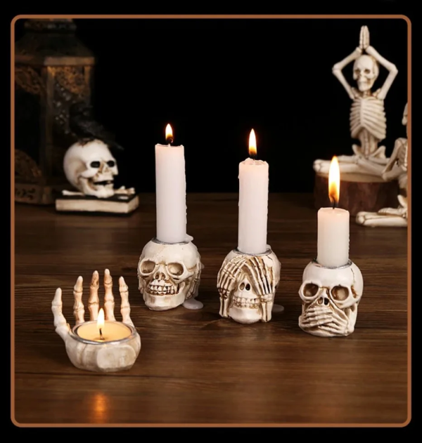 50% | Skullight 3Pc Halloween Skull Candle Holder Set