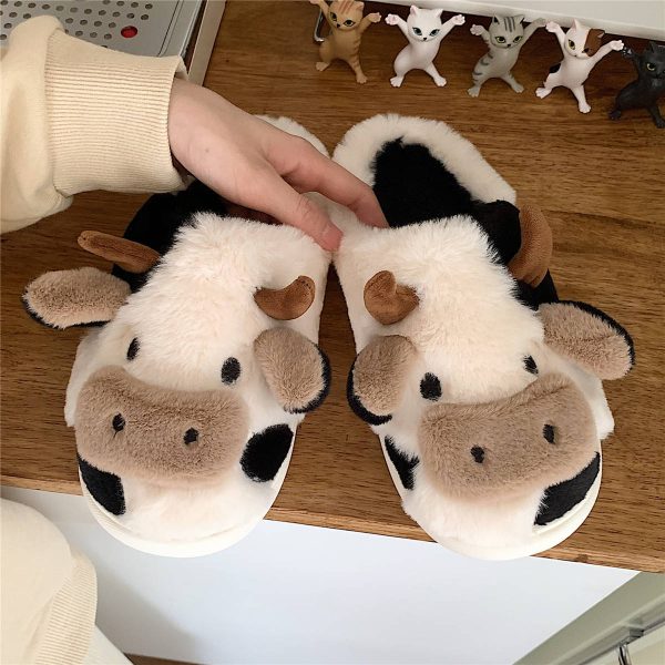 Soft Fluffy Winter Warm Cute Cartoon Milk Cow House Slippers