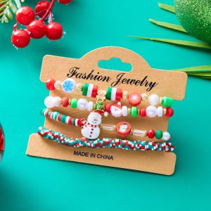 Christmas Snowman Bracelet With Colorful Beads