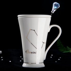 White And Gold Ceramic Coffee Mugs With Zodiac Signs