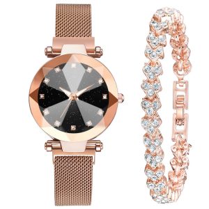 Square Diamond Rhinestone Starry Sky Face Ladies Watch Set With Bracelet