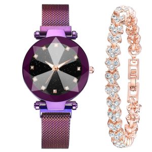 Square Diamond Rhinestone Starry Sky Face Ladies Watch Set With Bracelet