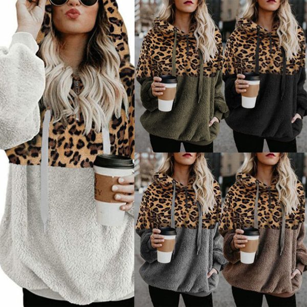 Leopard Print Hooded Sweater Loose Fall Winter Women Hoodies