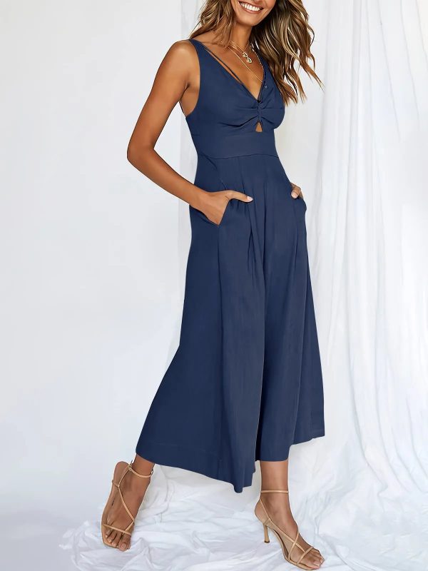 V Neck Cutout HighWaist Jumpsuits