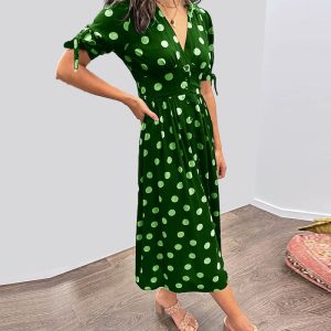 Deep VNeck PolkaDot Dress