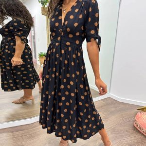 Deep VNeck PolkaDot Dress