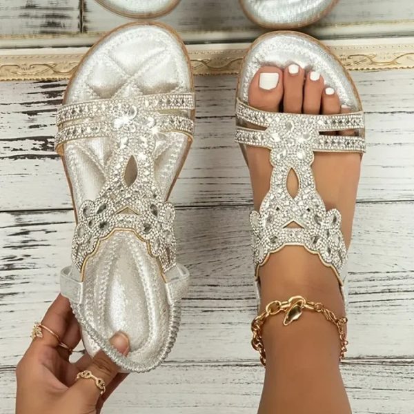 Chic Floral Rhinestone Flat Sandals