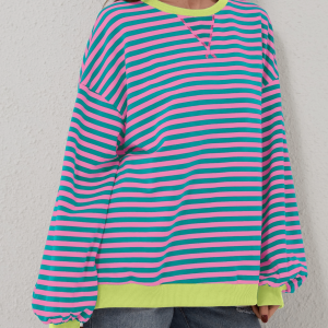 Women'S Oversized Striped Long Sleeve Pullover 