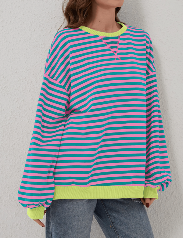 Women'S Oversized Striped Long Sleeve Pullover