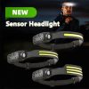 Led Induction Headlamp Flashlight Usb Rechargeable Waterproof Camping Headlight