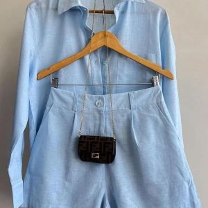 Women'S Casual Linen Blouse And Shorts Set