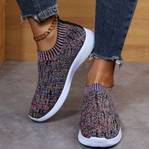 Stripe Knit Sock Shoes Flats Sneakers