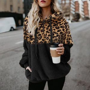 Leopard Print Hooded Sweater Loose Fall Winter Women Hoodies