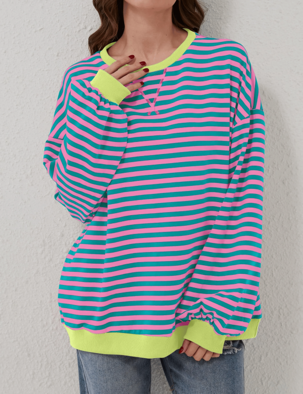 Women'S Oversized Striped Long Sleeve Pullover