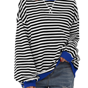 Women'S Oversized Striped Long Sleeve Pullover 