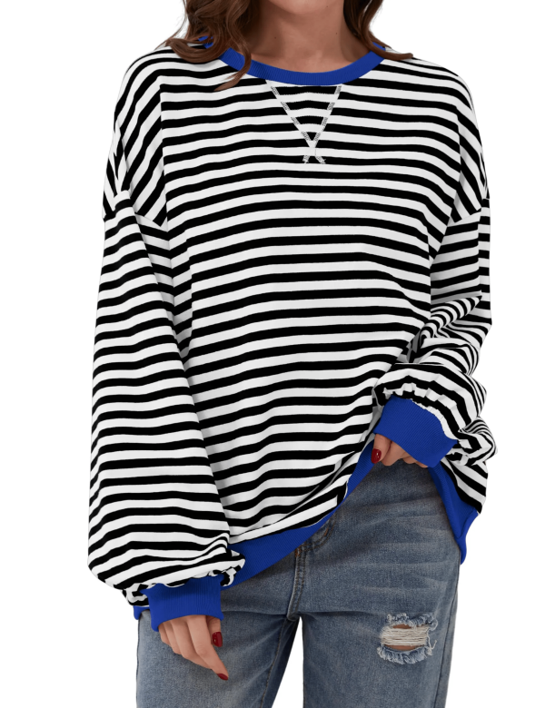 Women'S Oversized Striped Long Sleeve Pullover