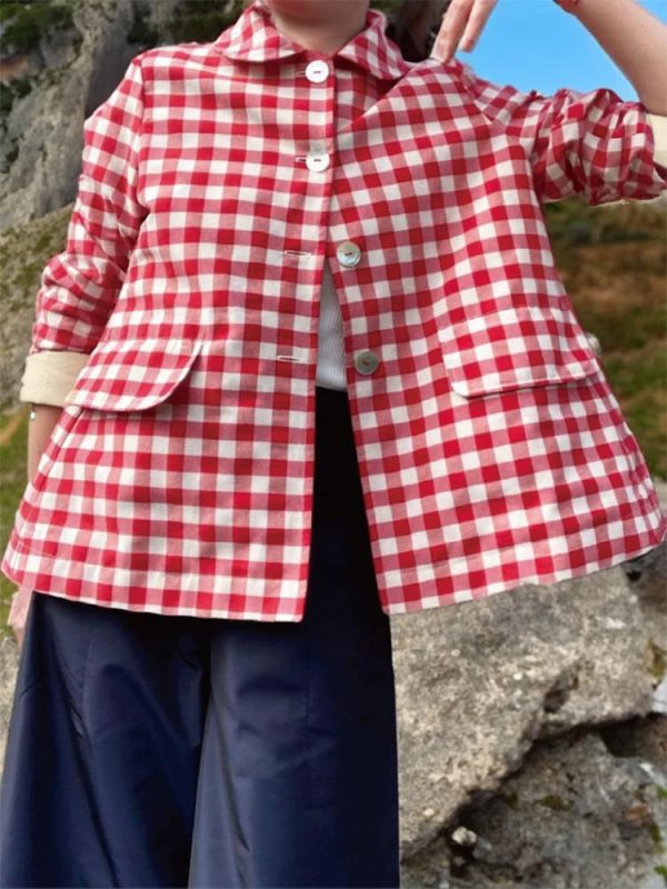 Women'S Plaid Pocket Long Sleeve Cotton And Linen Cardigan