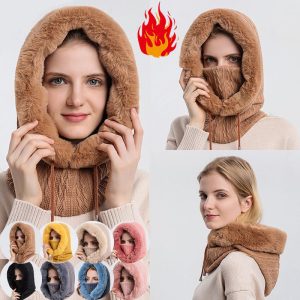 Cozychic Windproof Knit Hooded Hat And Scarf Set