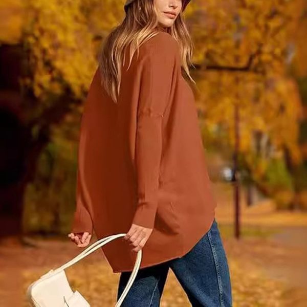 Women'S Irregular Oversized Dolman Sleeve Knitted Pullover