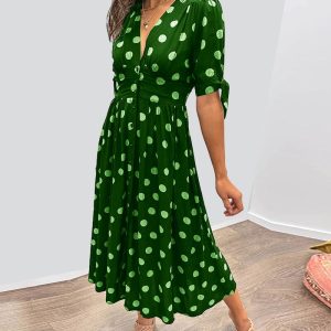 Deep VNeck PolkaDot Dress