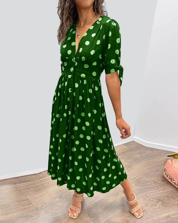 Deep VNeck PolkaDot Dress