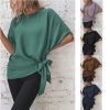 Women'S Cotton And Linen Crewneck Tie Knot Top