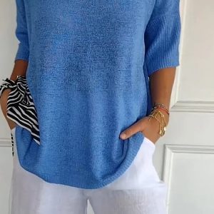 Solid Color Knitted VNeck Top