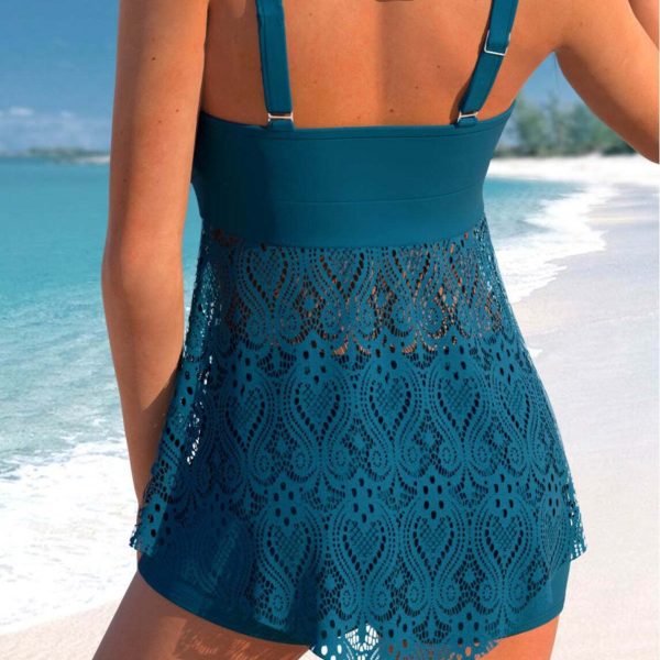 Women’S Tankini With Shorts Two Piece Swimsuit With Drawstring And Lace