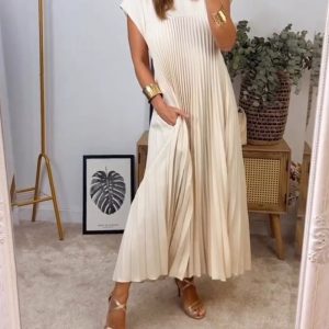 Women Pleated Simple Solid Colour Dress