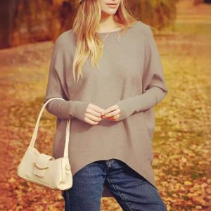 Women'S Irregular Oversized Dolman Sleeve Knitted Pullover