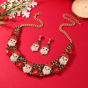 Christmas Jewelry Set With Colorful Rhinestones And Santa Claus