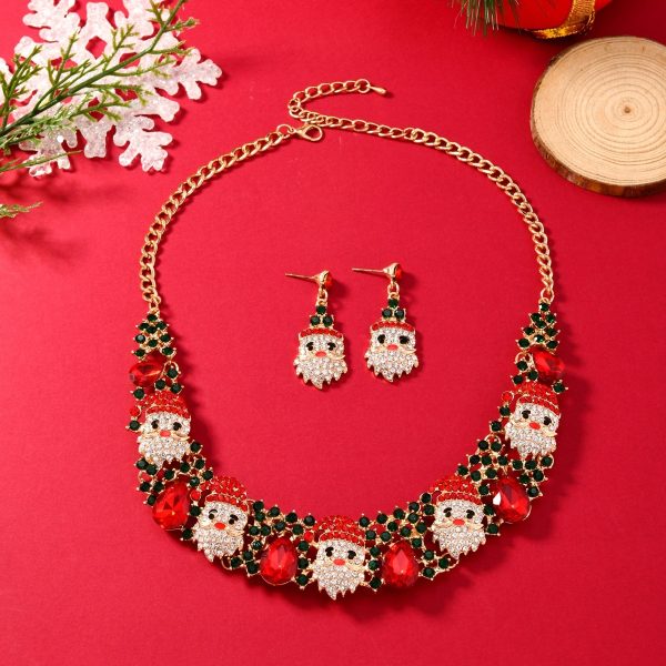 Christmas Jewelry Set With Colorful Rhinestones And Santa Claus